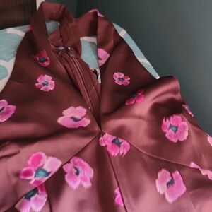 LOFT Brown Dress with Pink Floral Design